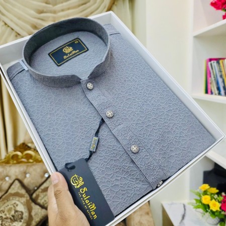 ash grey Chaina Popcon Panjabi model-1